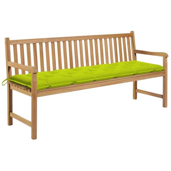 vidaXL Gartenbank mit Hellgrüner Auflage 175 cm Massivholz Teak