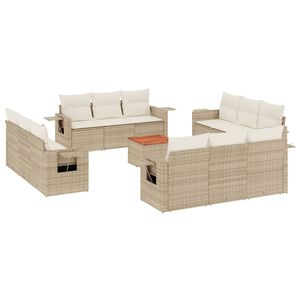 vidaXL 13-tlg. Garten-Sofagarnitur mit Kissen Beige Poly Rattan