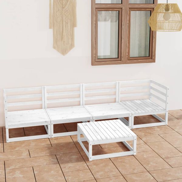 vidaXL 5-tlg. Garten-Lounge-Set Weiß Massivholz Kiefer