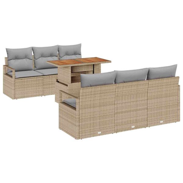 vidaXL Garten-Sofa-Set mit Kissen 7 pcs Beige und Hellgrau