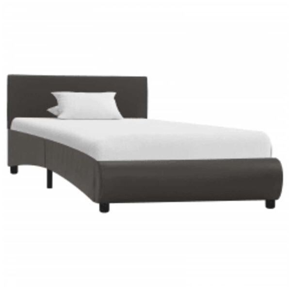 vidaXL Bettgestell mit LED Grau Kunstleder 90&times;200 cm