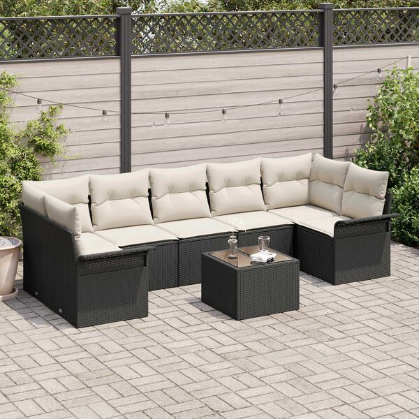 vidaXL Gartensofa-set mit Kissen 8 pcs Schwarz und Creme Poly-Rattan