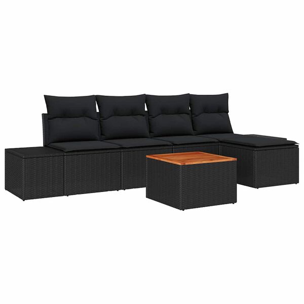 vidaXL Gartensofa-set mit Kissen 6 pcs Schwarz Poly-Rattan