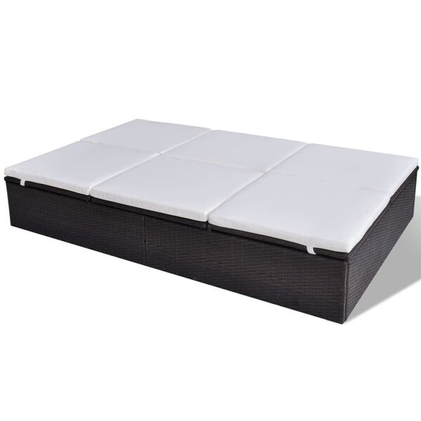 vidaXL Doppel-Sonnenliege mit Auflage Poly Rattan Braun