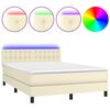 vidaXL Boxspringbett mit Matratze & LED Creme 140x190 cm Kunstleder
