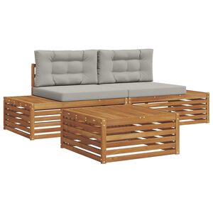 vidaXL Outdoor-Sofagarnitur mit Kissen 3 St&uuml;ck Nat&uuml;rlich und Hellgrau