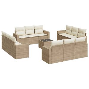 vidaXL 13-tlg. Garten-Sofagarnitur mit Kissen Beige Poly Rattan