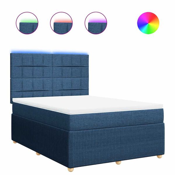 vidaXL Boxspringbett mit Matratze Blau 140x200 cm Stoff