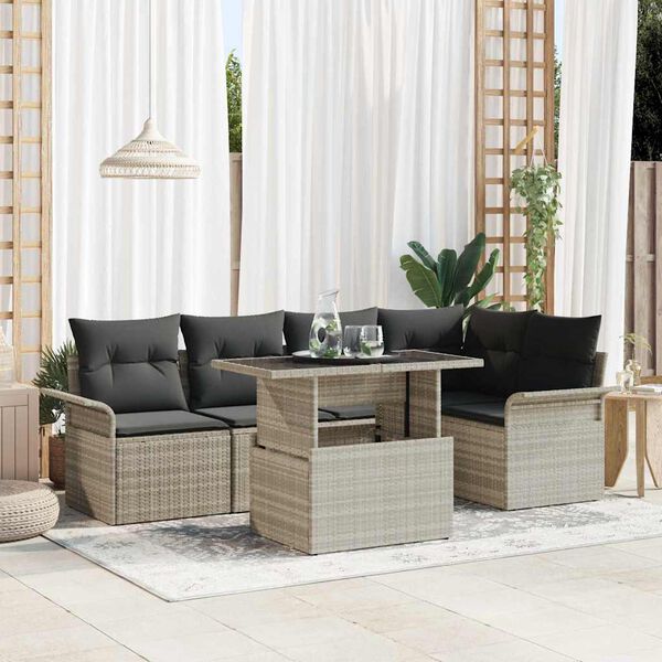 vidaXL Gartensofa-set mit Kissen 6 pcs Hellgrau Poly-Rattan