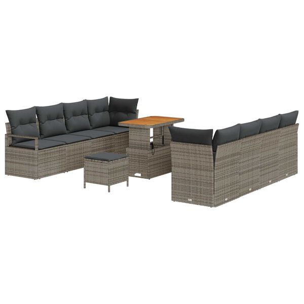 vidaXL Gartensofa-set mit Kissen 11 pcs Grau Poly-Rattan