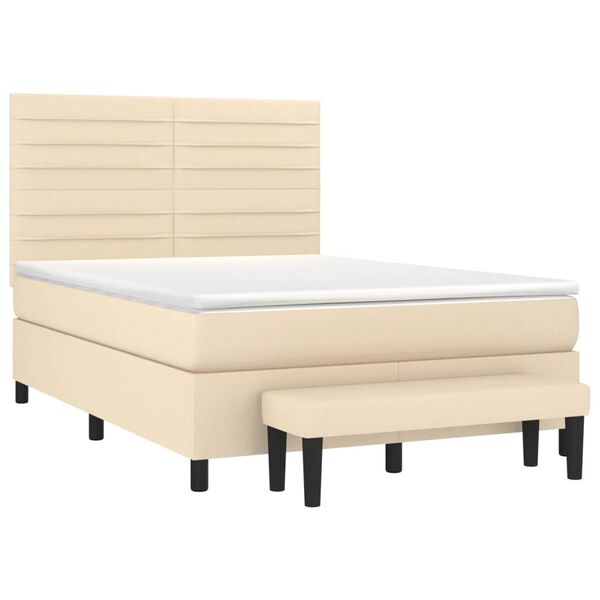 vidaXL Boxspringbett mit Matratze Creme 140x190 cm Stoff