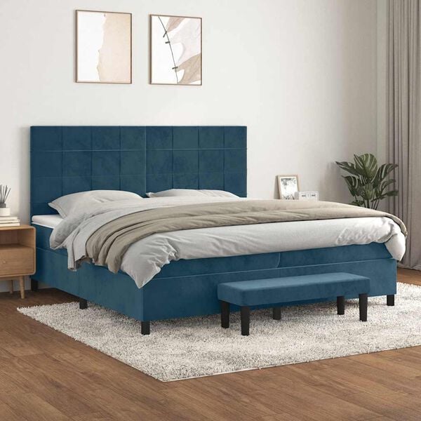 vidaXL Boxspringbett mit Matratze Dunkelblau 200x200 cm Samt