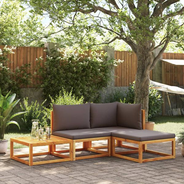 vidaXL 4-tlg. Gartensofa-Set mit Kissen Holz Akazie & Seil