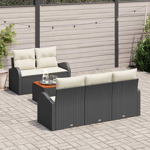 vidaXL Gartensofa-set mit Kissen 6 pcs Schwarz Poly-Rattan
