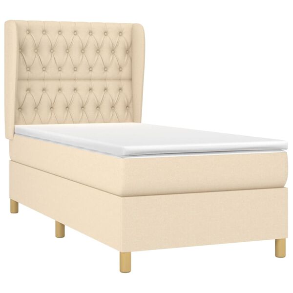 vidaXL Boxspringbett mit Matratze Creme 100x200 cm Stoff