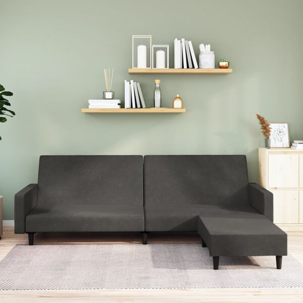 vidaXL Schlafsofa 2-Sitzer mit Fu&szlig;hocker Dunkelgrau Samt
