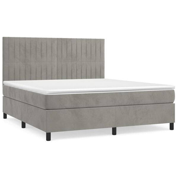 vidaXL Boxspringbett mit Matratze Hellgrau 140x200 cm Samt