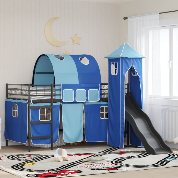 vidaXL Kinderloftbett Schwarz und Blau 79,5 x 200 cm Metall