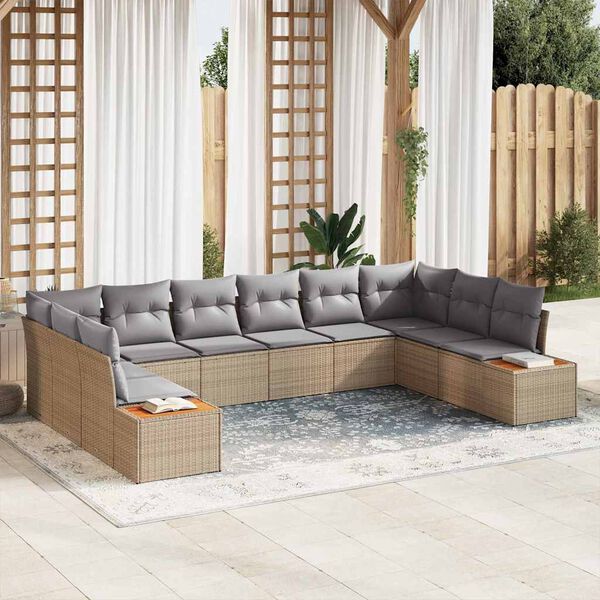 vidaXL Garten-Sofa-Set 10 pcs Beige und Hellgrau Poly Rattan