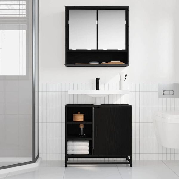 vidaXL Badezimmerschrank mit T&uuml;r Schwarz Eichen-Optik 65 x 33 x 60 cm