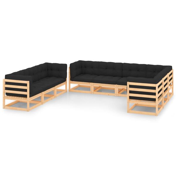 vidaXL 9-tlg. Garten-Lounge-Set mit Kissen Massivholz Kiefer