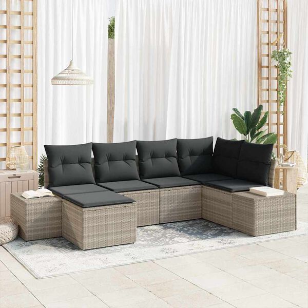 vidaXL Gartensofa-set mit Kissen 6 pcs Hellgrau Poly-Rattan