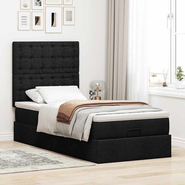 vidaXL Ottoman-Bett mit Matratze Schwarz 100x200 cm Stoff
