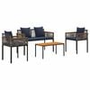 vidaXL Gartenm&ouml;bel Set mit Kissen Grau und Marineblau Poly-Rattan