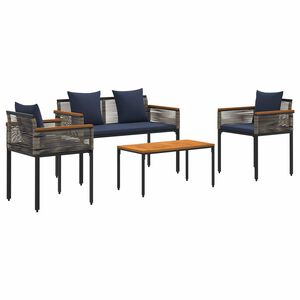 vidaXL Gartenm&ouml;bel Set mit Kissen Grau und Marineblau Poly-Rattan