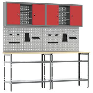 vidaXL Werkbank-Set 8 stk. Rot und Grau Pulverbeschichteter Stahl