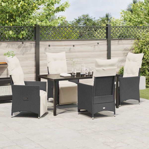 vidaXL Garten Essgruppe mit Kissen 5 pcs Schwarz Poly-Rattan