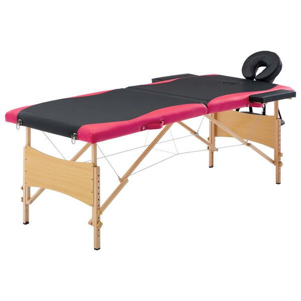 vidaXL Massageliege Klappbar 2-Zonen mit Holzgestell Schwarz und Rosa