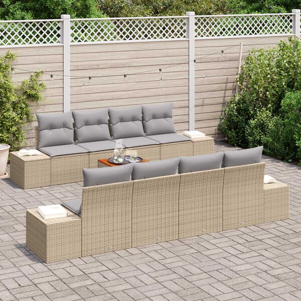 vidaXL Gartensofa-set 9 pcs Beige und Hellgrau Poly-Rattan