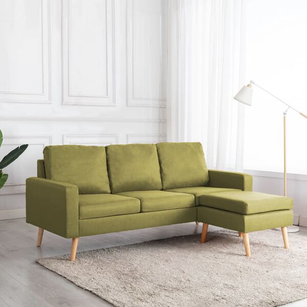 vidaXL 3-Sitzer-Sofa mit Hocker Gr&uuml;n Stoff