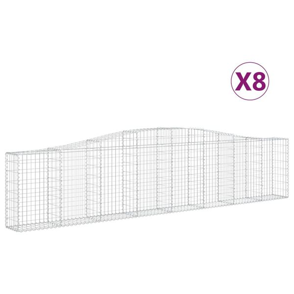 vidaXL Gabionen mit Hochbogen 8 Stk. 400x30x80/100cm Verzinktes Eisen