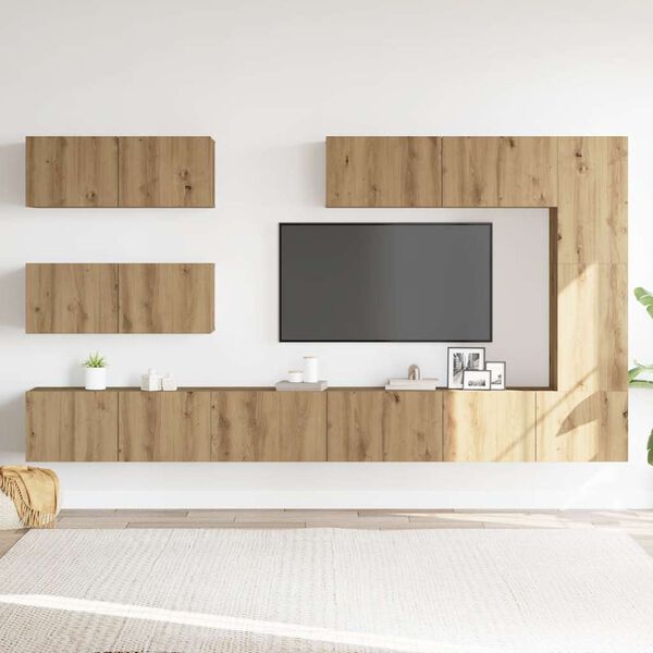 vidaXL 7-tlg. TV-Schrank-Set Wandmontage Artisan-Eiche Holzwerkstoff