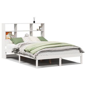 vidaXL Massivholzbett mit Regal ohne Matratze Wei&szlig; 160x200 cm Kiefer