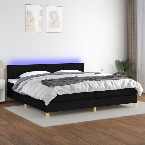 vidaXL Boxspringbett mit Matratze & LED Schwarz 200x200 cm Stoff