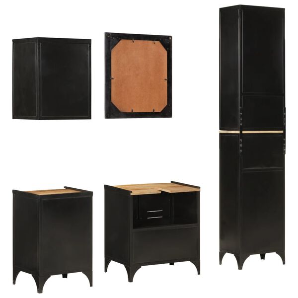 vidaXL 5-tlg. Badm&ouml;bel-Set Eisen und Massivholz Mango