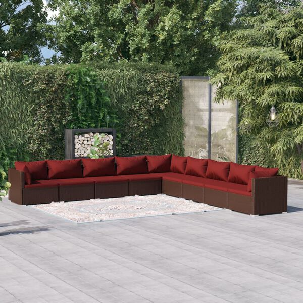vidaXL 9-tlg. Garten-Lounge-Set mit Kissen Poly Rattan Braun