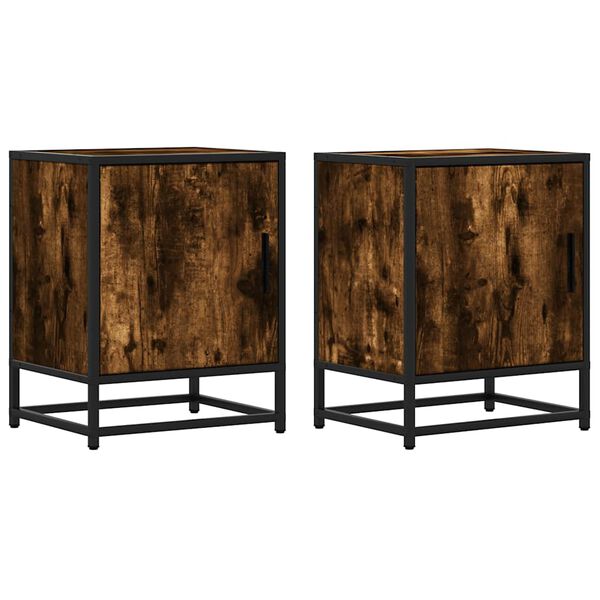 vidaXL Nachttische 2 Stk. R&auml;uchereiche 40x31x50cm Holzwerkstoff Metall