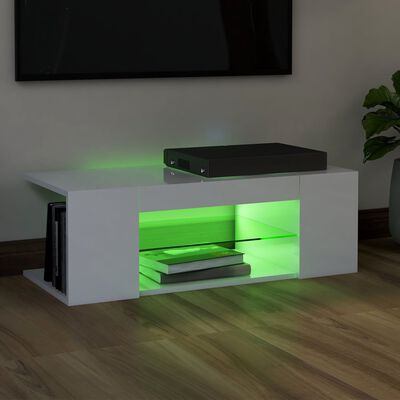 vidaXL TV-Schrank mit LED-Leuchten Hochglanz-Weiß 90x39x30 cm