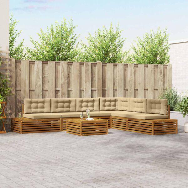 vidaXL Outdoor-Sofagarnitur mit Kissen 7 St&uuml;ck Natur und Beige