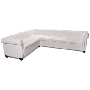 vidaXL Chesterfield-Ecksofa 6-Sitzer Kunstleder Wei&szlig;