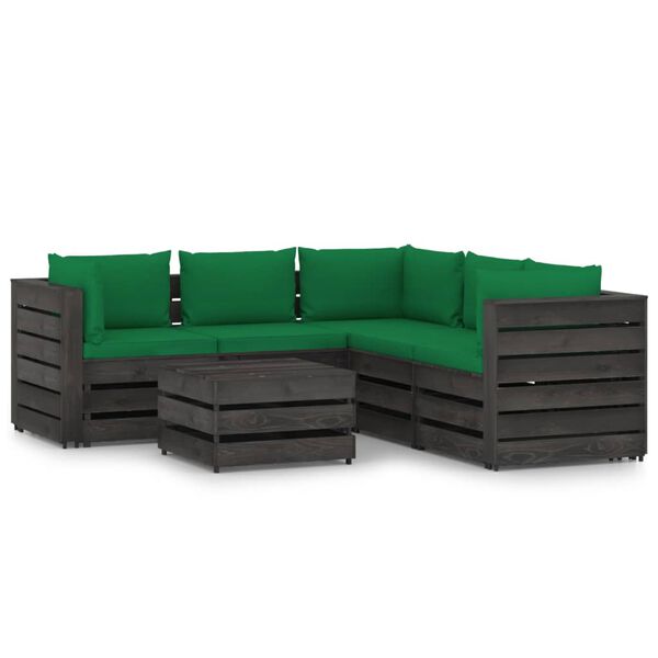 vidaXL 6-tlg. Garten-Lounge-Set mit Kissen Grau Impr&auml;gniertes Holz