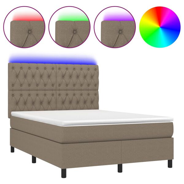 vidaXL Boxspringbett mit Matratze & LED Taupe 140x190 cm Stoff