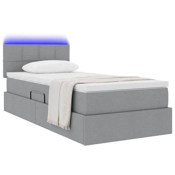 vidaXL Bett mit Stauraum und LED mit LED Hellgrau 90 x 190 cm Stoff