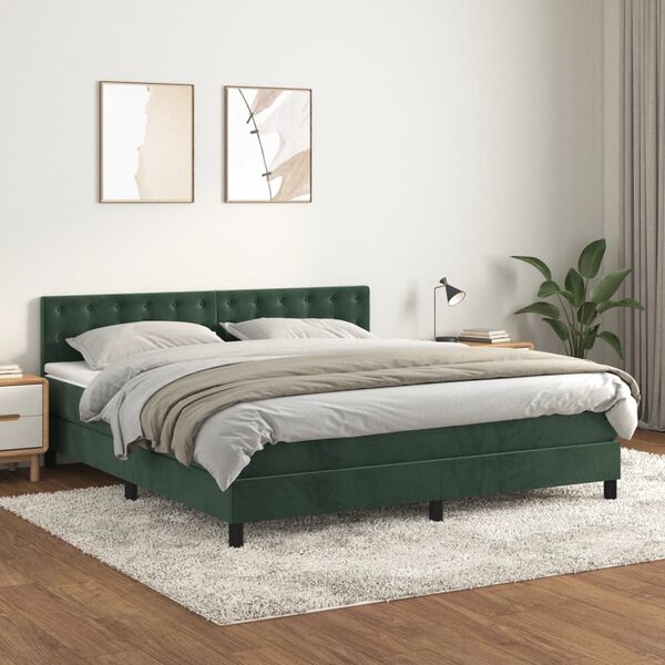 vidaXL Boxspringbett mit Matratze Dunkelgr&uuml;n 160x200 cm Samt