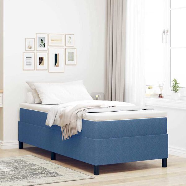 vidaXL Boxspringbett Blau und Wei&szlig; 100 x 200 cm Cordstoff