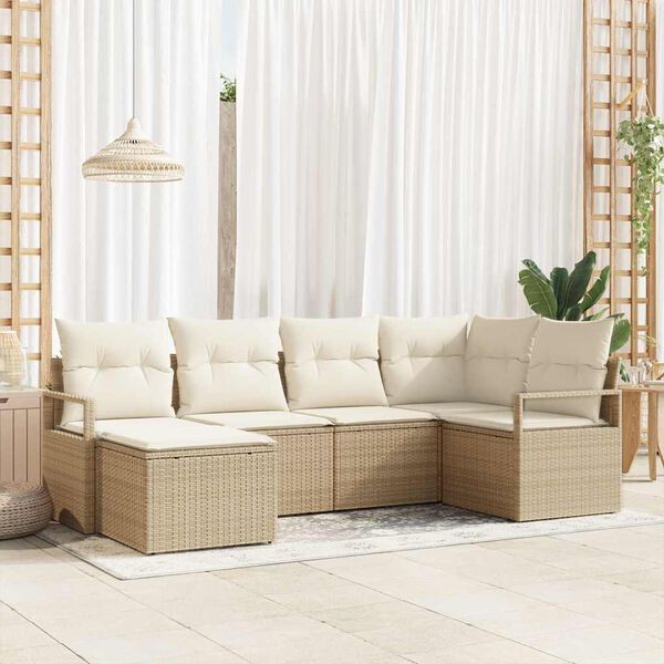 vidaXL Sofa Set mit Kissen 6 pcs Beige Poly Rattan